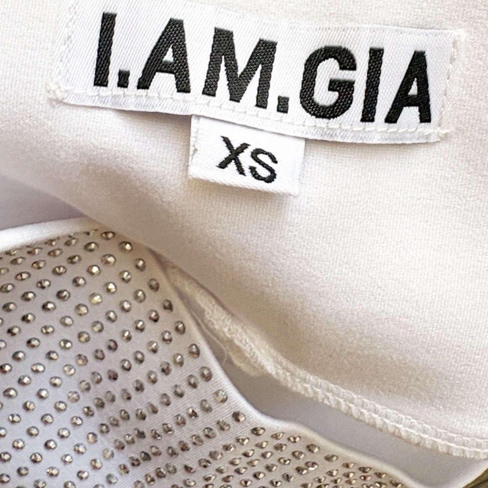 I.AM.GIA White High Waist Rhinestone Studded Bike Shorts Workout Athletic Glam - Picture 3 of 4